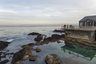 An extreme high tide, or king tide, at the Monterey Bay Aquarium on Jan. 2, 2014.