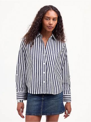 Wren Slim Shirt in Striped Stretch Cotton Poplin Blend