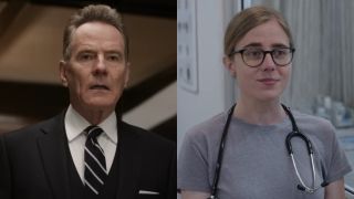 Bryan Cranston standing in a room in Argylle / Taylor Dearden emotional on The Pitt.