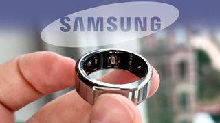 Image of Oura Ring with Samsung logo above it.