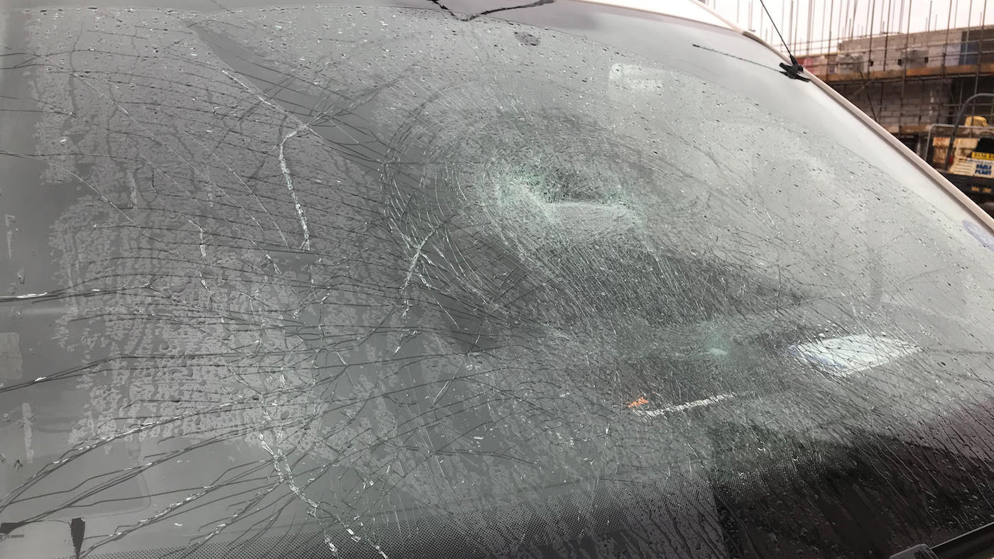 RSPCA van windscreen smashed