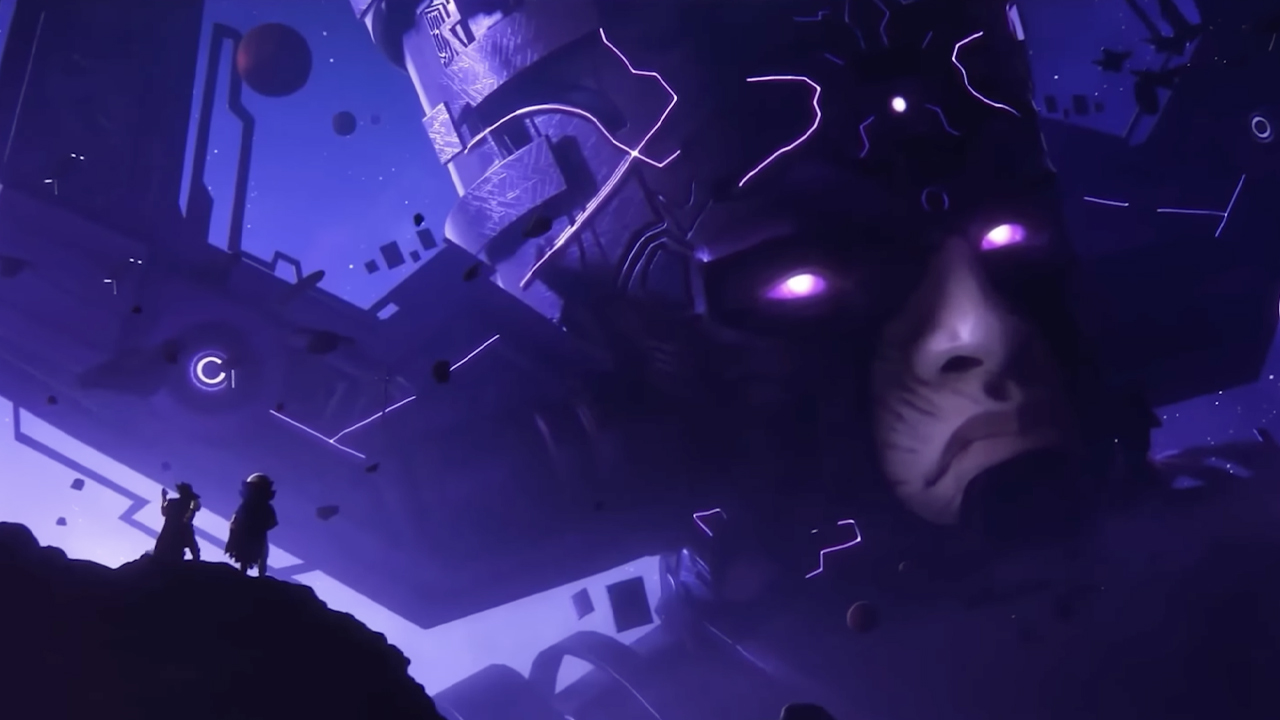 Galactus towering over the Marvel Universe and The Watcher in Marvel: Rise of the Devourer.