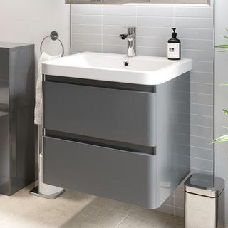 Regis Forma Grey Gloss Wall Hung Vanity Unit & Basin - 600mm Width