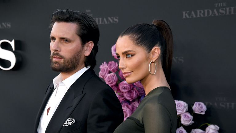 Scott Disick and Rebecca Donaldson attend the Los Angeles premiere of Hulu's new show "The Kardashians" at Goya Studios on April 07, 2022 in Los Angeles, California.