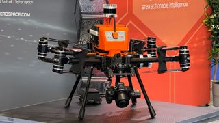 ISS Aerospace drone with Sony camera at Drone X 2023 trade show at Excel