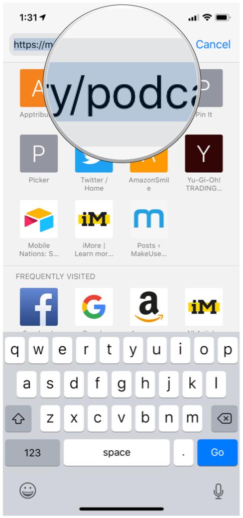Apple Safari on iOS highlighting podcast feed URL