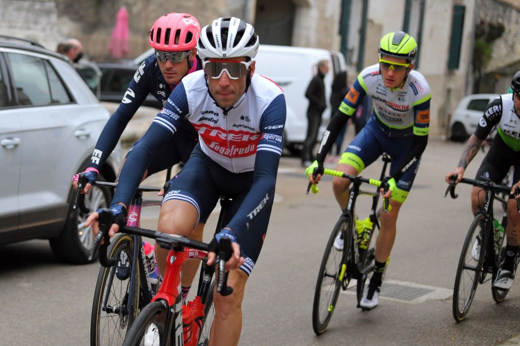 LA CALMETTE FRANCE FEBRUARY 04 Alberto Bettiol of Italy and Team Ef Education Nippo Vincenzo Nibali of Italy and Team Trek Segafredo during the 51st toile de Bessges Tour du Gard 2021 Stage 2 a 154km stage from SaintGenis to La Calmette EDB2020 on February 04 2021 in La Calmette France Photo by Luc ClaessenGetty Images