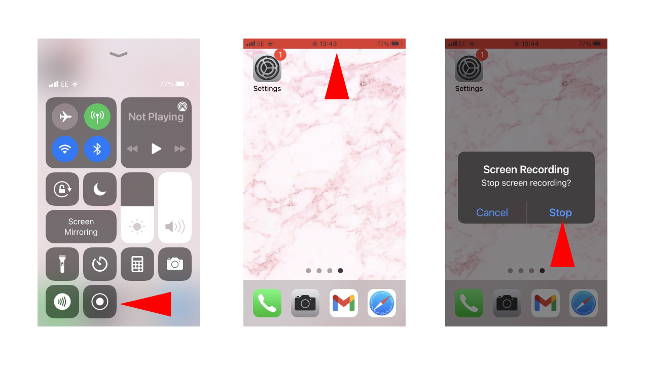 Screenshots of iPhone screen recording
