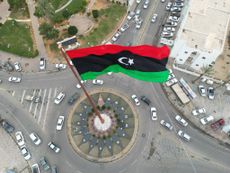 A Libyan flag flies in the city of Misrata.