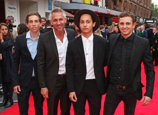 Gary Lineker (2L) and sons Angus Lineker, Tobias Lineker and George Lineker attend the World Premiere of "The Bad Education Movie" at Vue West End on August 20, 2015 in London, England
