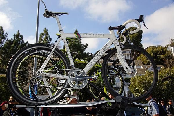 Rock Racing megastar Mario Cipollini set off on his own distinctive ride.