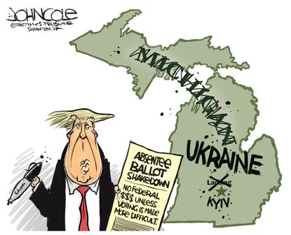 Political Cartoon U.S. Trump michigan voting ukraine