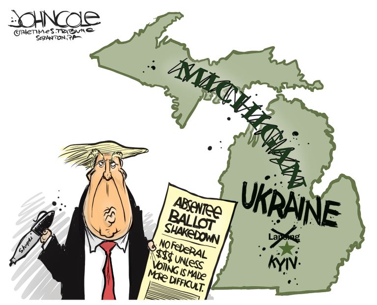 Political Cartoon U.S. Trump michigan voting ukraine