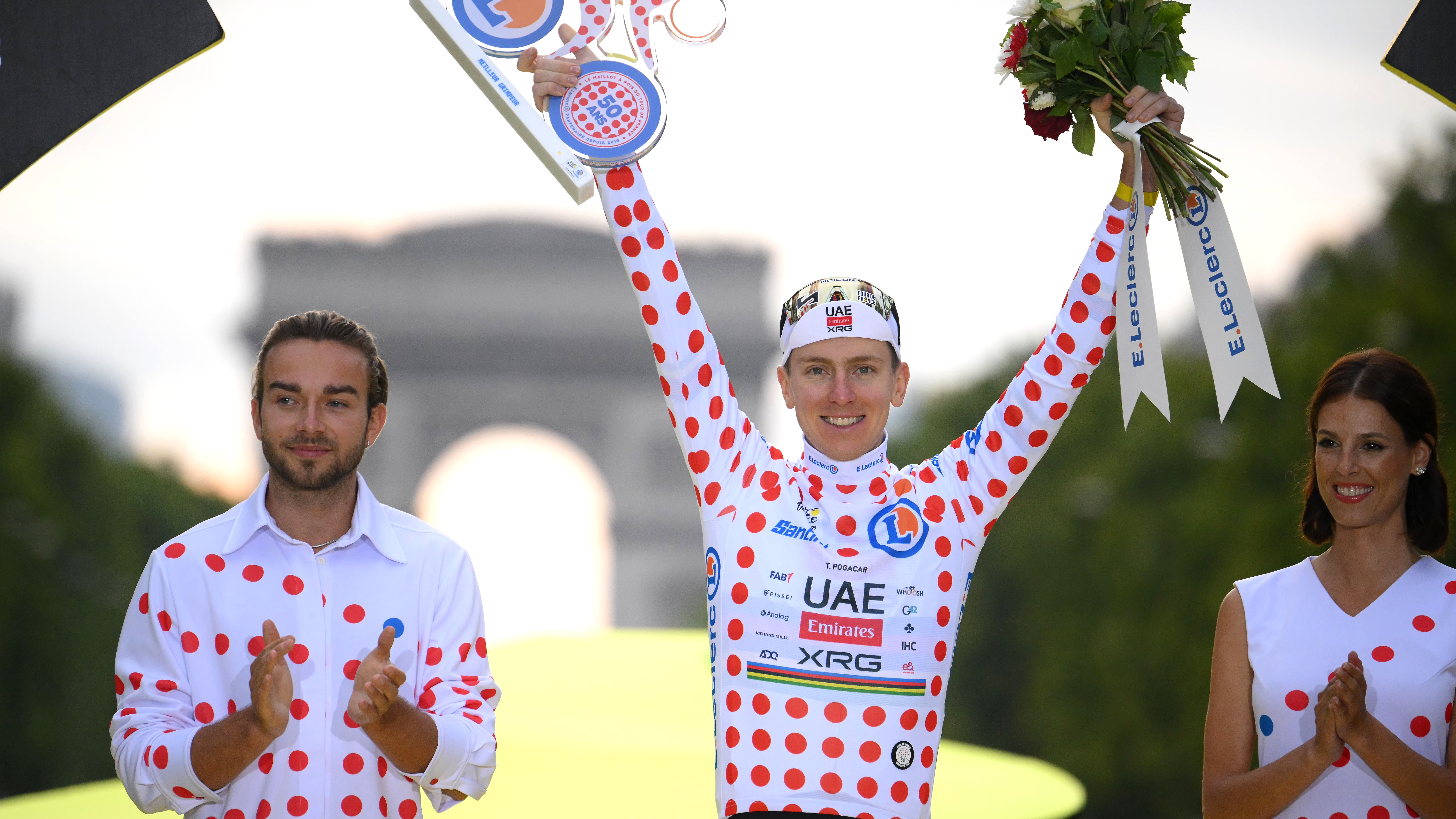 Tadej Poga&amp;#269;ar of Slovenia and UAE Team Emirates wins the XRG Polka dot Mountain Jersey winner during the 2025 Tour de France