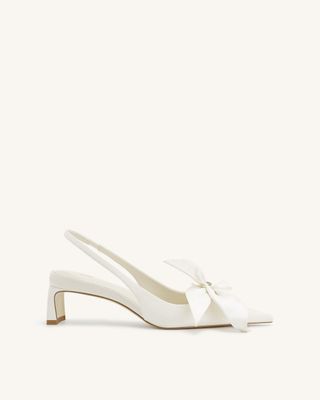 Queena Floral Appliques Slingback Pumps - Ivory White