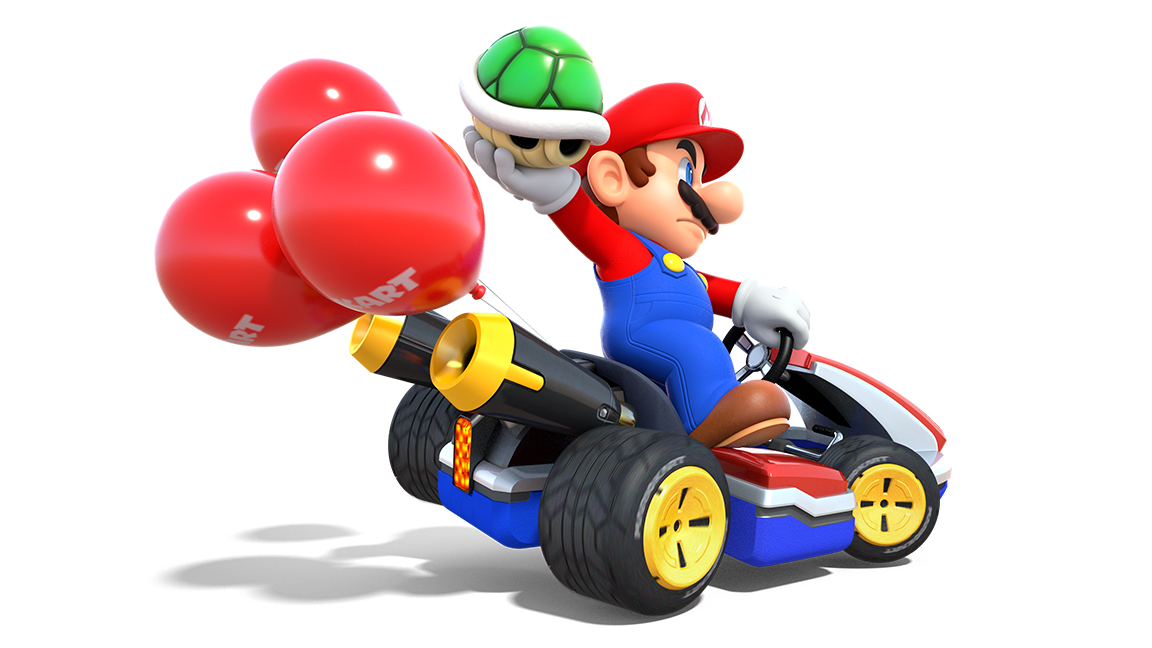 Nintendo Direct: Mario in a kart throwing a shell