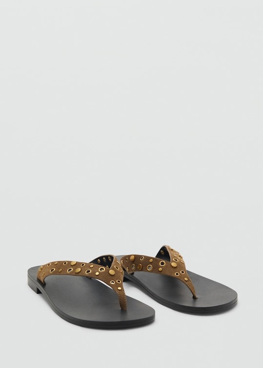 MANGO, Suede Sandals With Eyelet Straps 