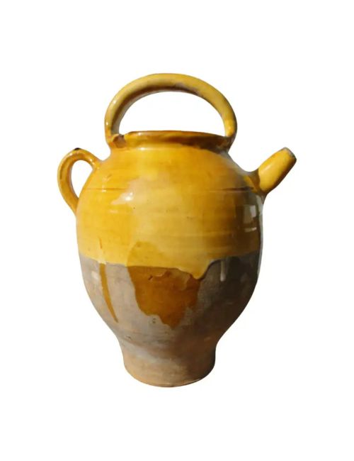 French Antique Confit Pot Cruche Yellow Redware Yellowware Art Pottery France