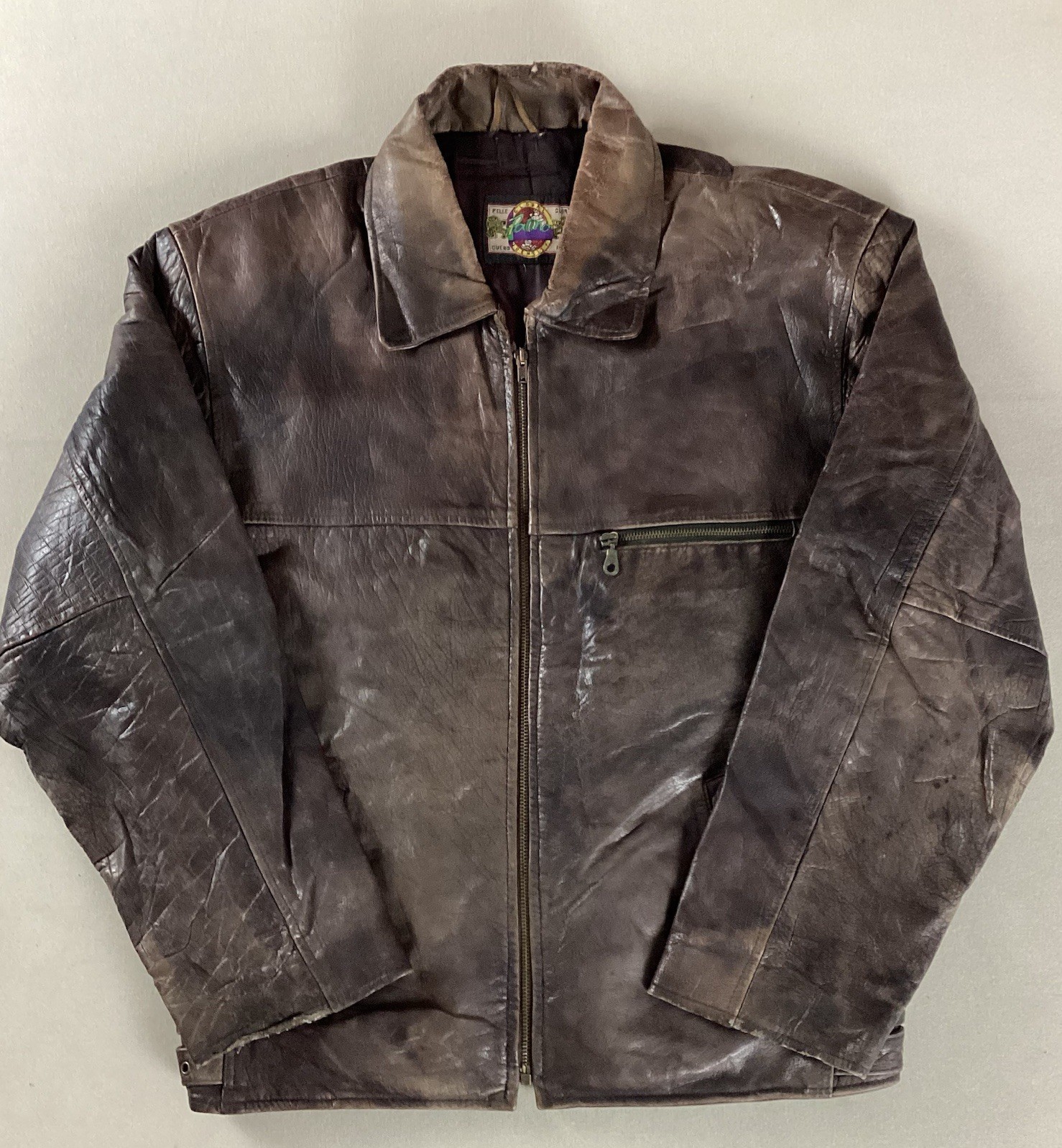 Vintage Leather Highwayman Jacket Bomber Jacket Brown Size 48