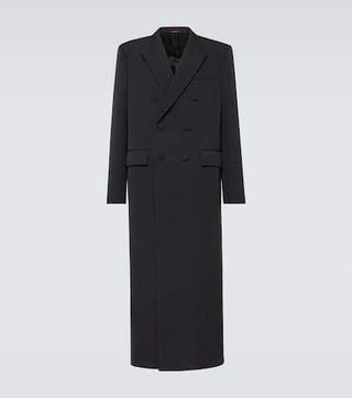 Web Stripe Double-Breasted Wool Overcoat