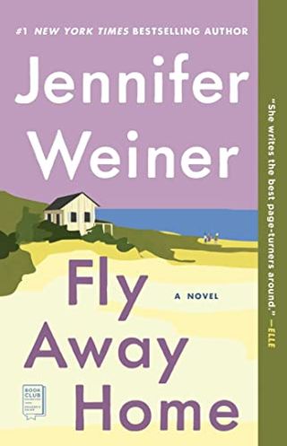 'Fly Away Home' book cover with a house overlooking a sandy beach