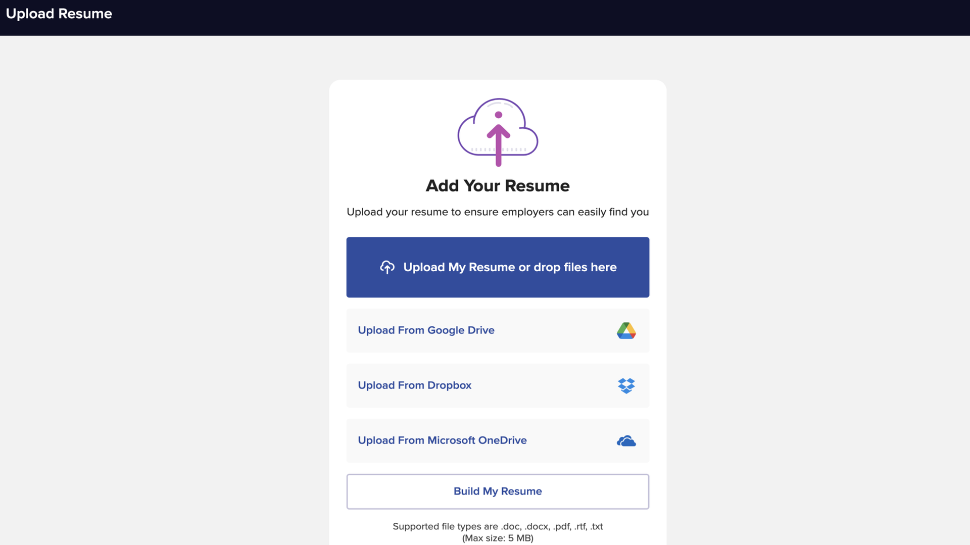 Uploading a resume to CareerBuilder