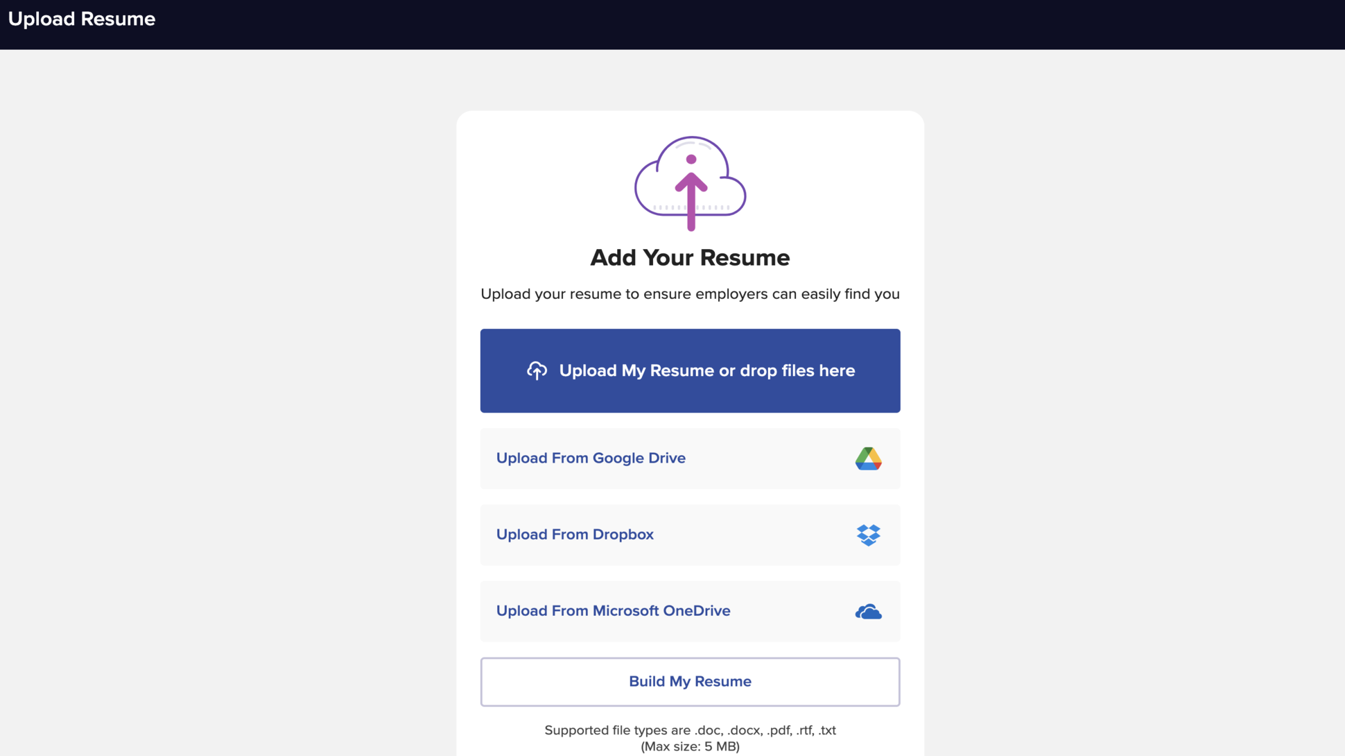 Uploading a resume to CareerBuilder