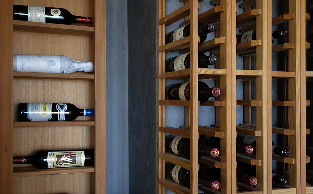 Climate-controlled wine cellar off the formal dining room in Craig Nassi's penthouse in the North Tower of the Beauvallon in Colorado.