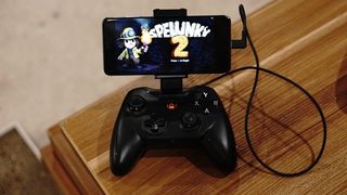 The Rotor Riot Controller for Android, playing Spelunky 2