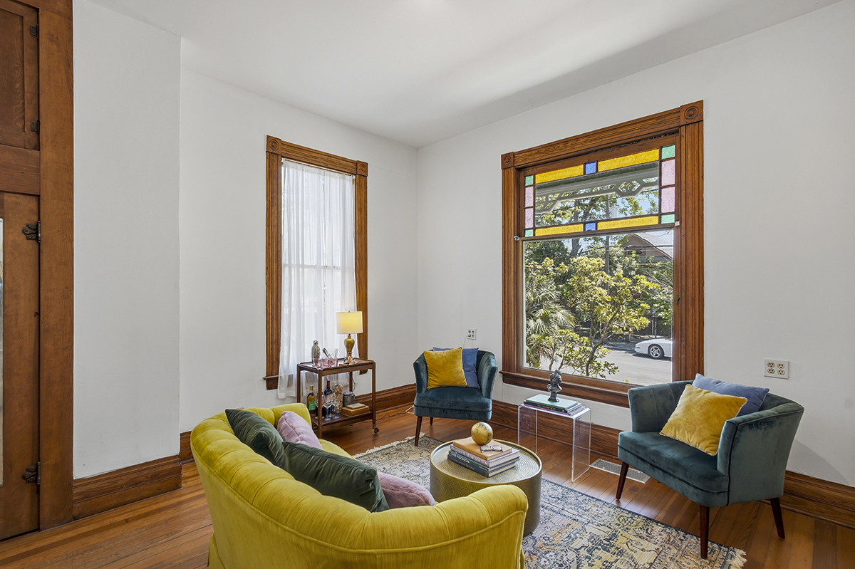 Stained glass window inside a living room