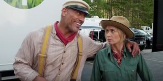 Emily Blunt and Dwayne Johnson video screenshot behind the scenes on the Jungle Cruise