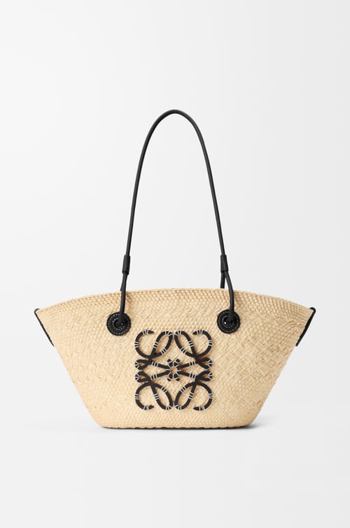 Small Anagram Basket Bag in Iraca Palm and Calfskin