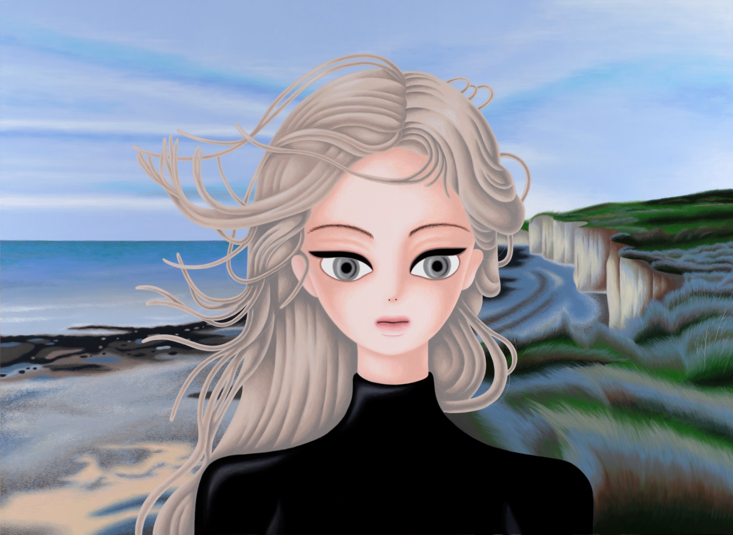 art by Sujin Lee of solitary female figures