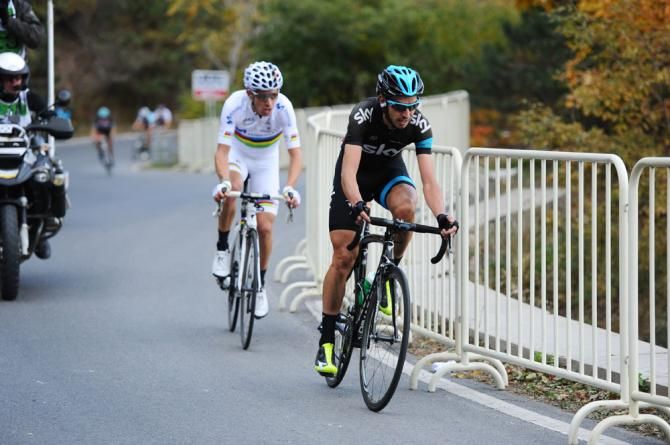 David Lopez (Team Sky) leading world champion Rui Costa (Movistar)