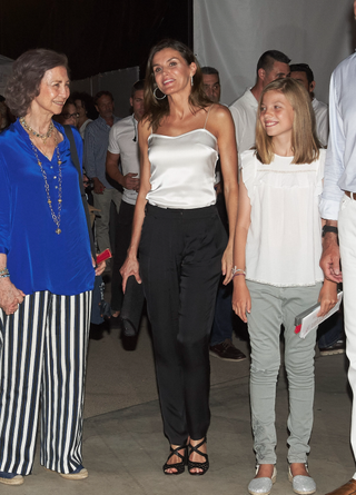 Princess Elena, Princess Leonor of Spain, Princess Irene of Greece, Queen Sofia, Queen Letizia of Spain, Princess Sofia of Spain and King Felipe VI of Spain attend Ara Malikian concert at Port Adriano on August 1, 2018 in Palma de Mallorca, Spain