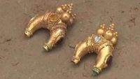 gold earrings in the dirt