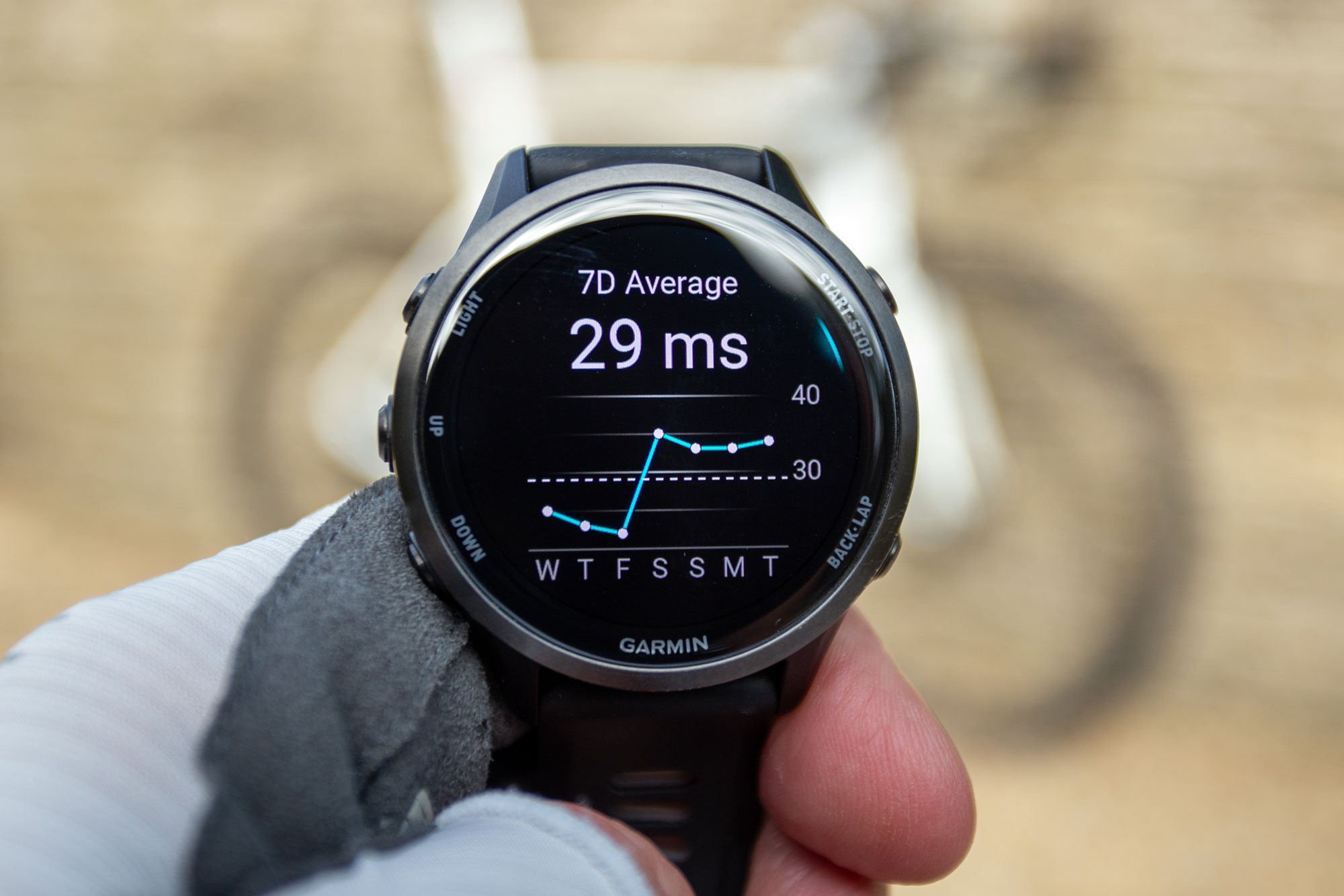 Garmin Forerunner 970 HRV average over 7 days.