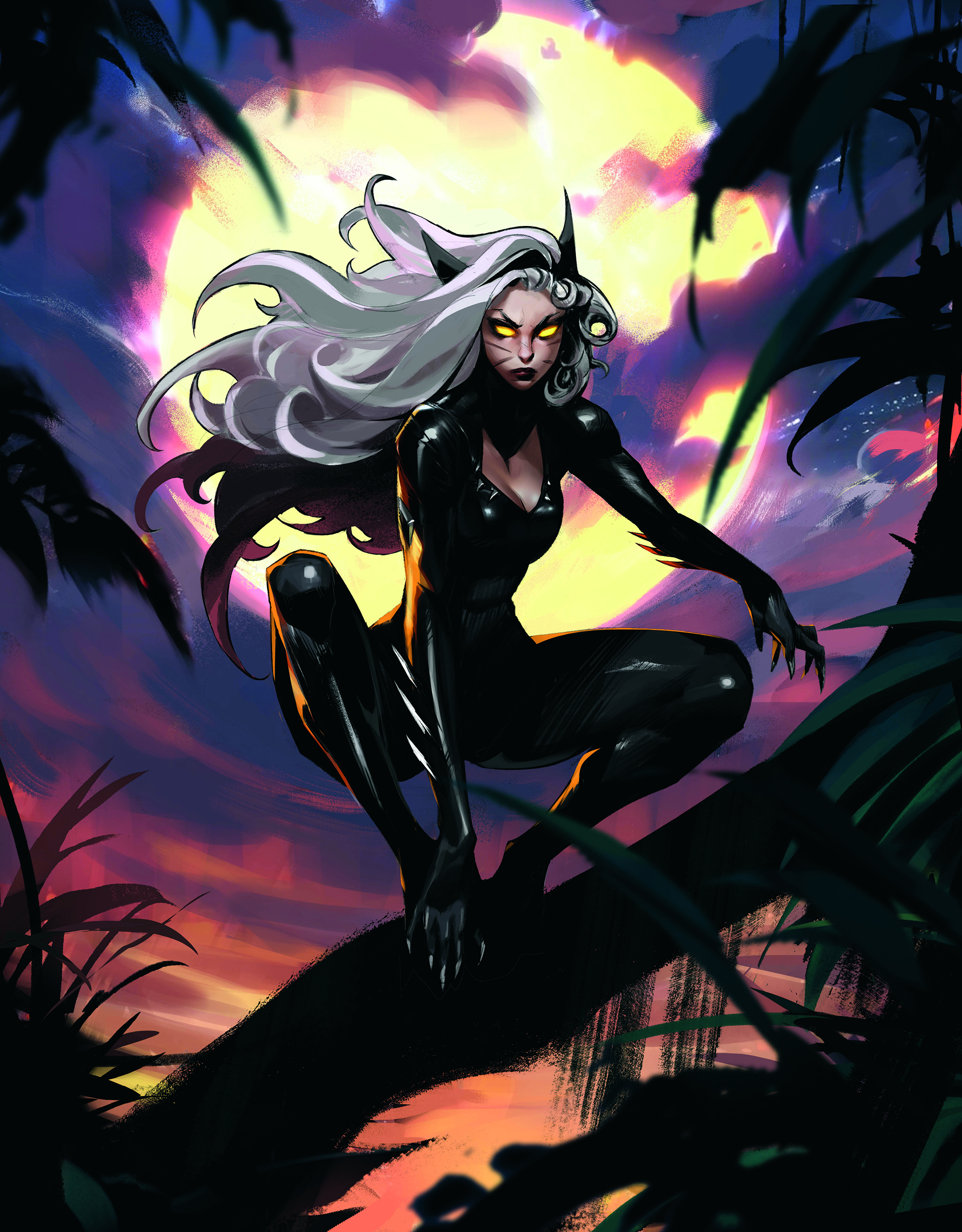 fantasy character art showing a female character in a orange and black colour palette