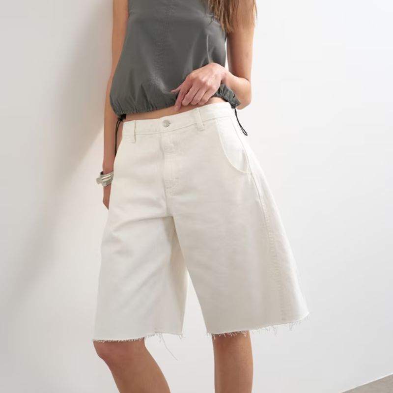 Topshop , High Rise Barrel Leg Denim Jorts