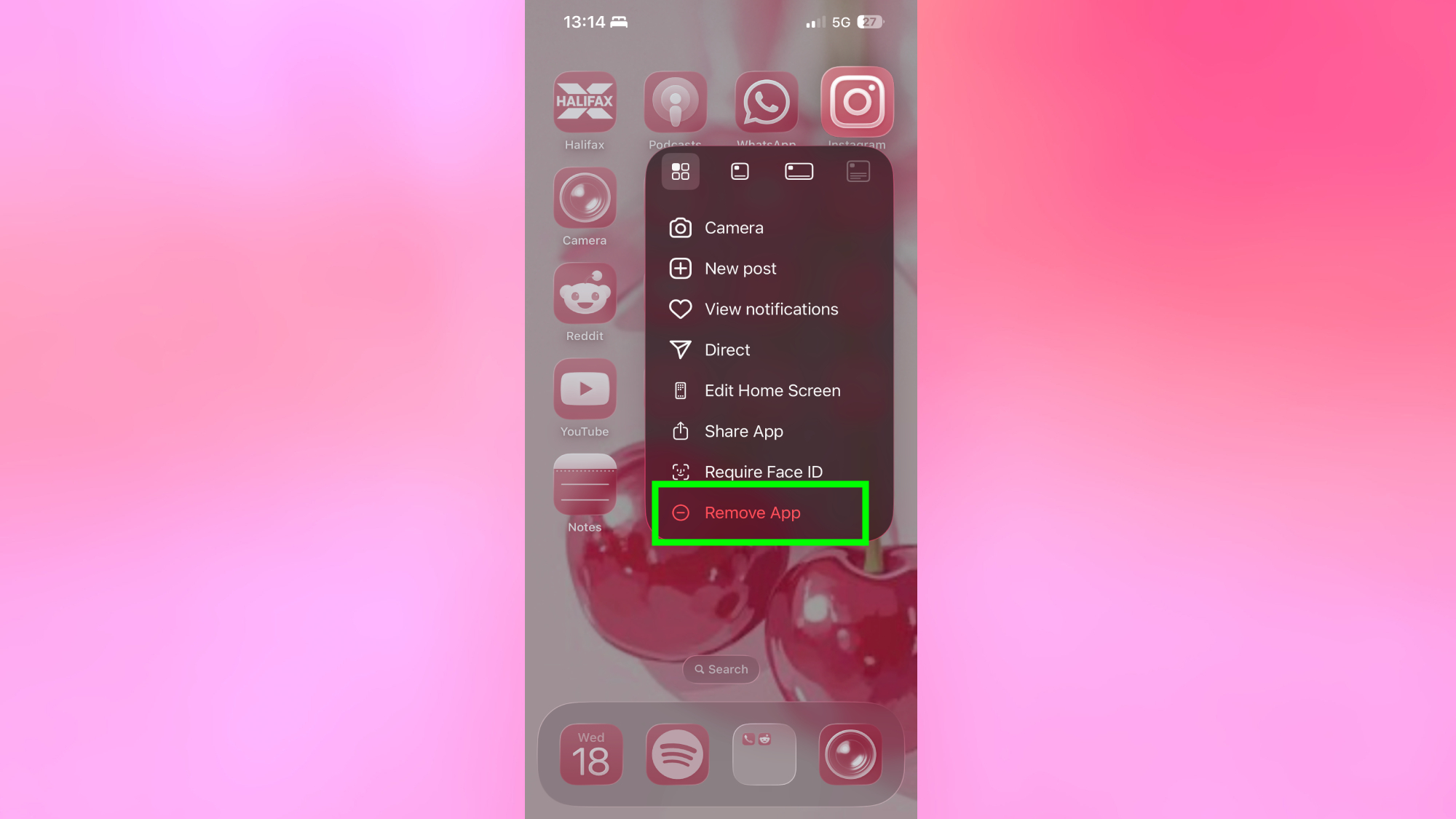 Deleting Instagram on iPhone