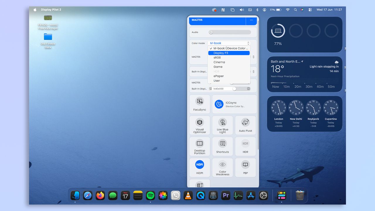 A screenshot showing the Display Pilot 2 app on MacBook