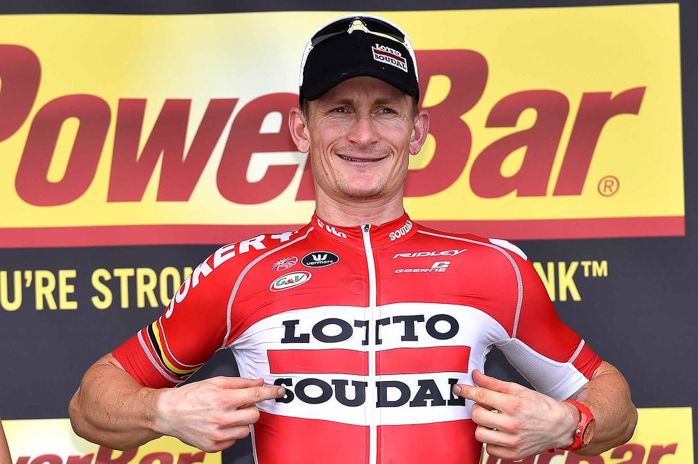 Andre Greipel on the stage 15 podium.