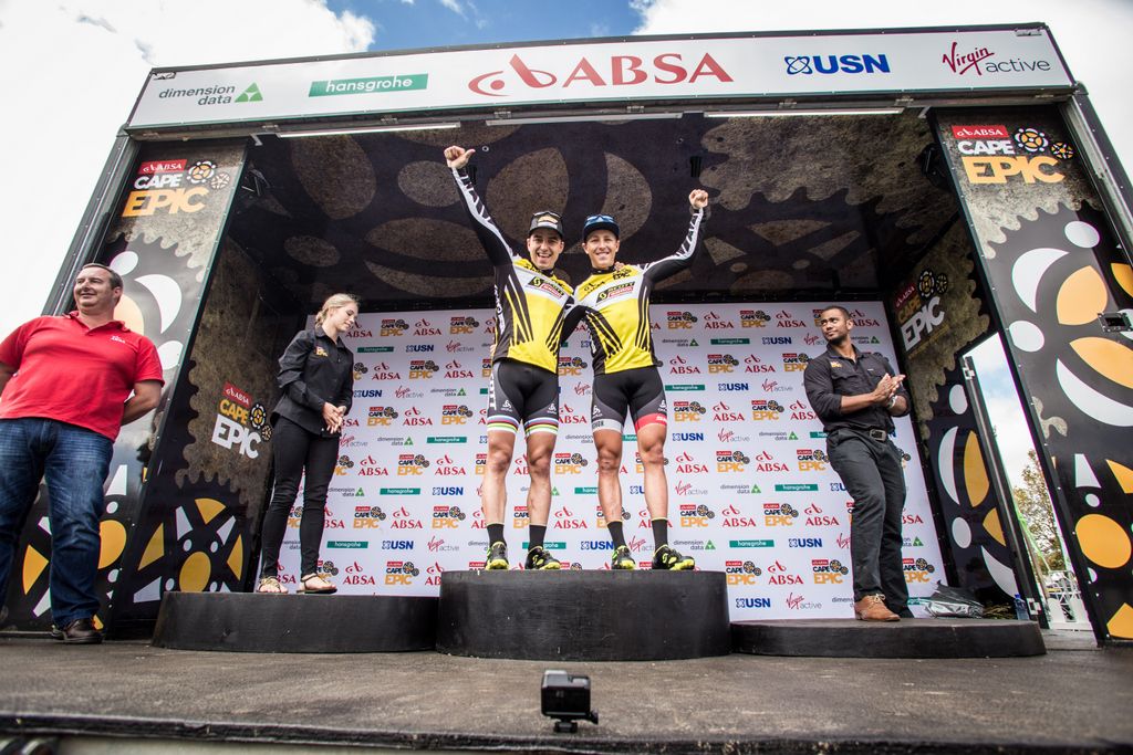 Race leaders Nino Schurter and Matthias Stirnemann (SCOTT-SRAM MTB Racing)