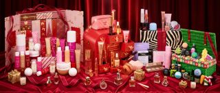 Advent calendars on red background
