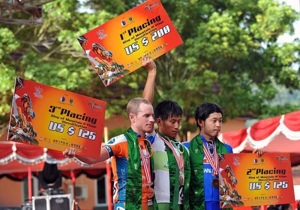 Top three in the mountains classification (l-r): Jai Crawford, Chun Kai Feng and Masakazu Ito.