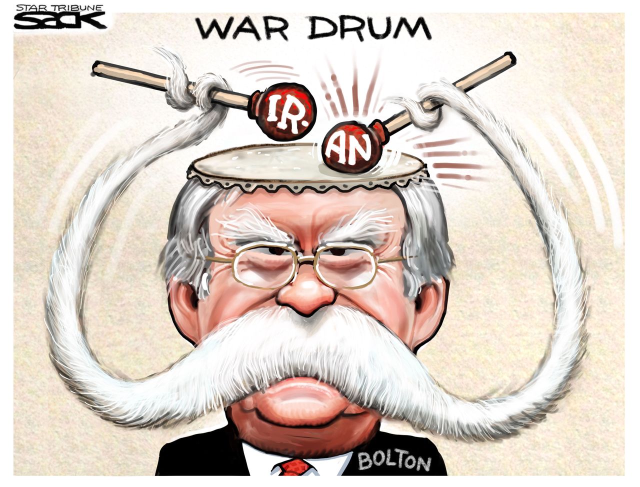 Political Cartoon U.S. Trump John Bolton war Iran warships armed forces