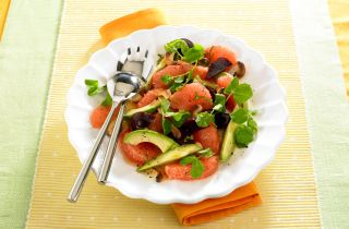 Low carb breakfast of grapefruit beetroot and avocado salad