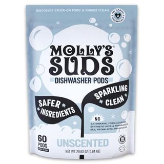 Molly's Suds Dishwasher Pods | Clean Dishwasher Detergent, Cuts Grease & Rinses Clean (residue-Free) for Sparkling Dishes | 60 Auto-Release Tabs (unscented)