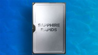 Intel Sapphire Rapids chip on wavy blue background