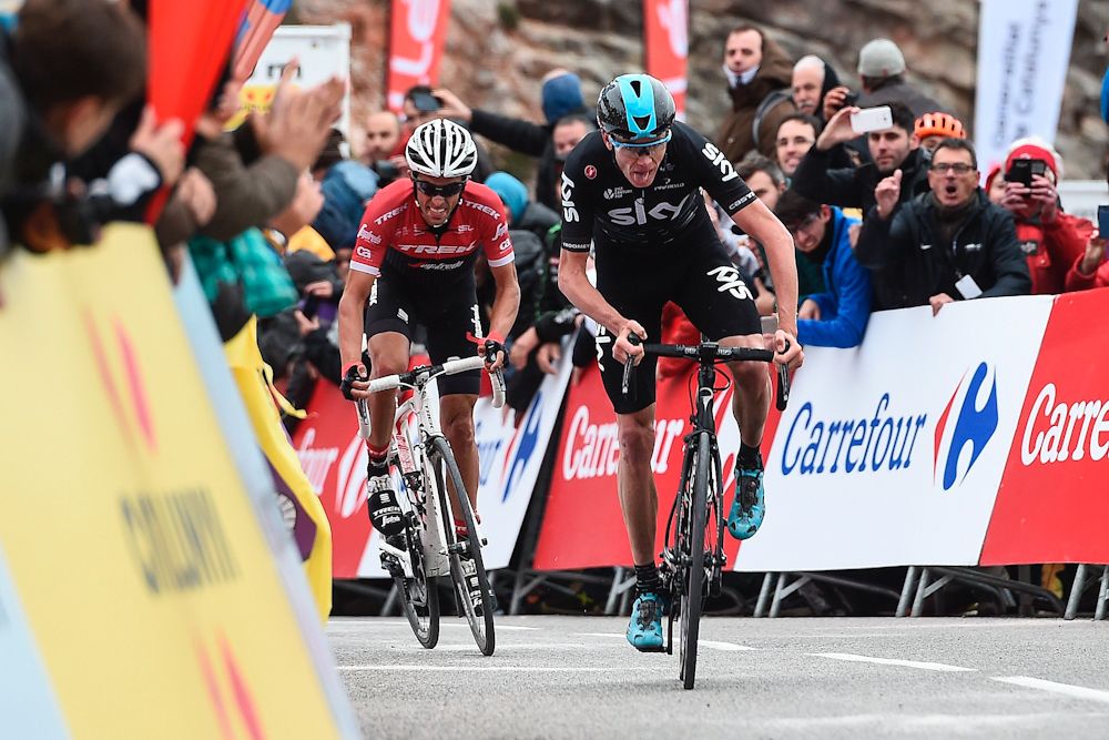 Chris Froome and Alberto Contador ride to the line of stage 5 at Volta a Catalunya